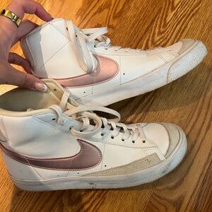 Nike White and Pink High-Top Sneakers